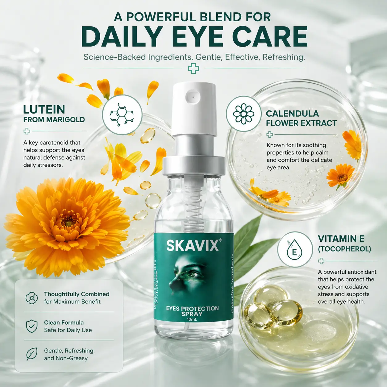 SKAVIX Eye Refresh Mist – Lutein Infused Fine Mist Spray for Daily Eye Care, Refreshing Closed-Eye Routine with Calendula & Vitamin E